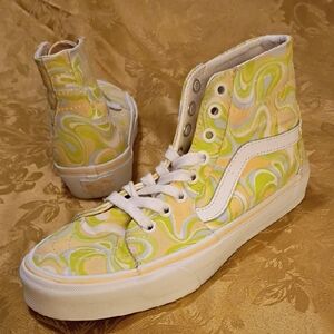 VANS Sk8-Hi Swirl Pattern - Yellow, Green  and White Women's 6.5 Men's 5.0